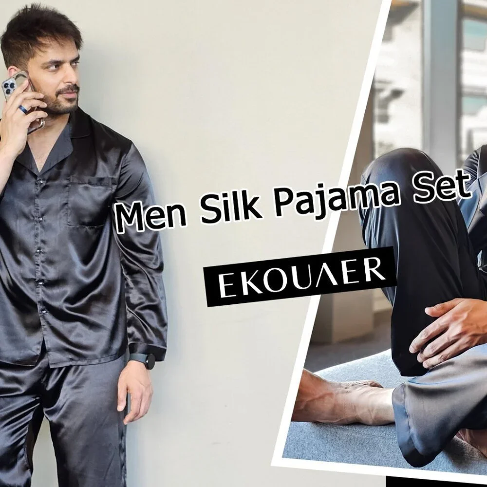 Men's Silk Pajama Set Classic Button Down Sleepwear Satin Loungewear